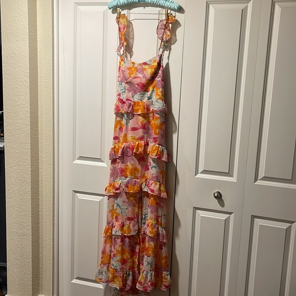 WAYF Womens With Love Pink Floral Printed Ruffled Summer Maxi Dress Large - Picture 4 of 16